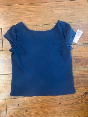wild fable Navy Scoop Neck Open Back Short Sleeve Top